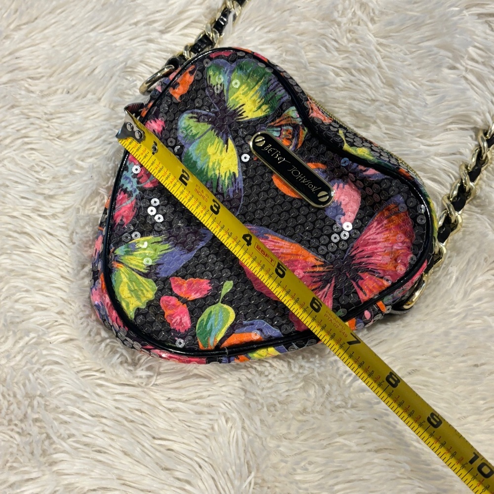 BETSEY JOHNSON Butterfly Heart Shaped Sequin Shoulder Bag Long Strap Small Purse - Picture 4 of 11